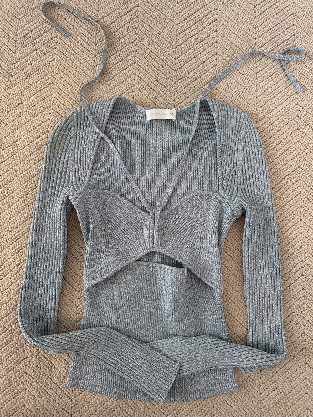 Jonathan Simkhai Heather Gray Ribbed Cutout Knit Long-Sleeve Top